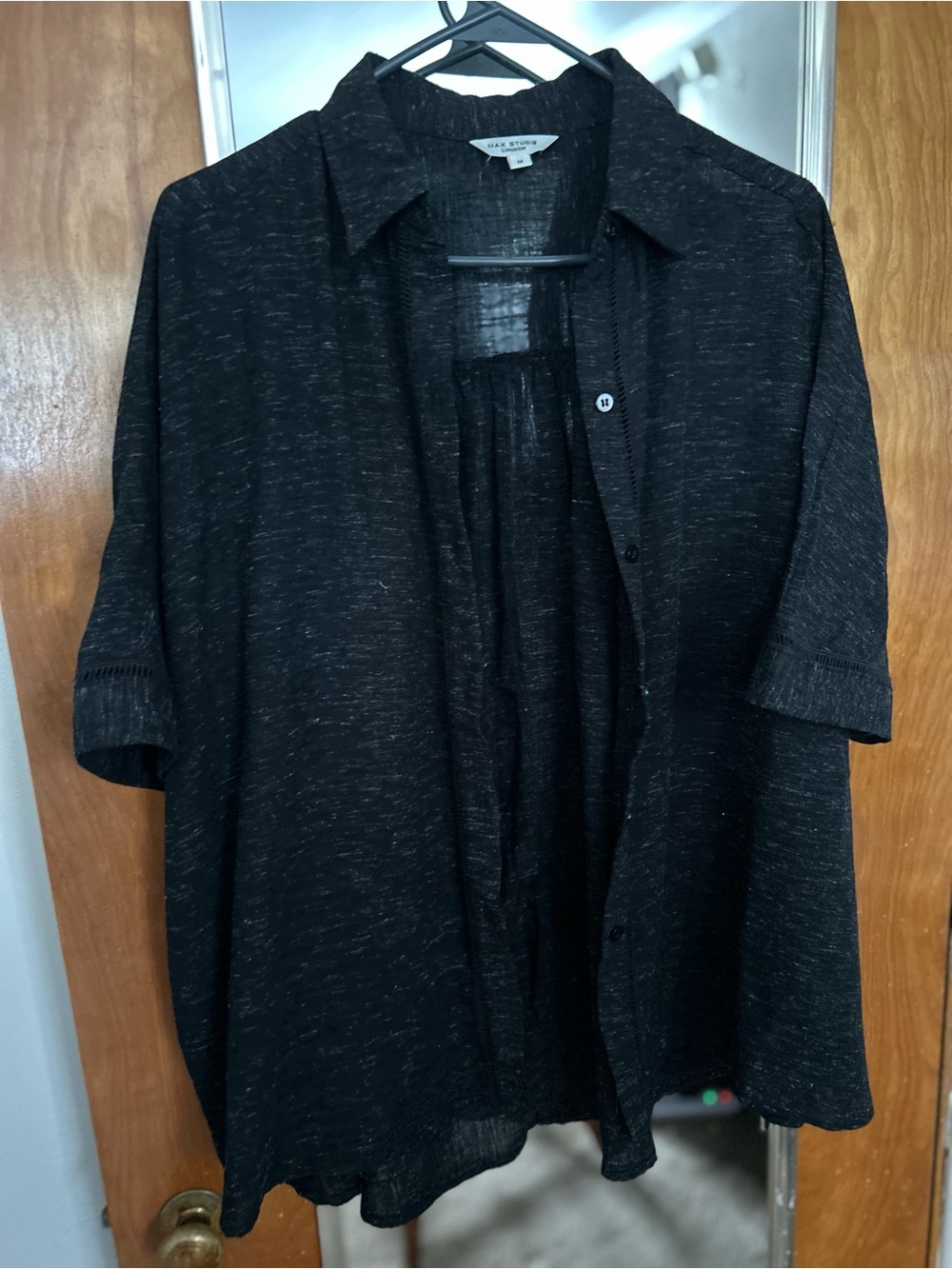 Max Studio Black Short-Sleeve Button-Down Shirt